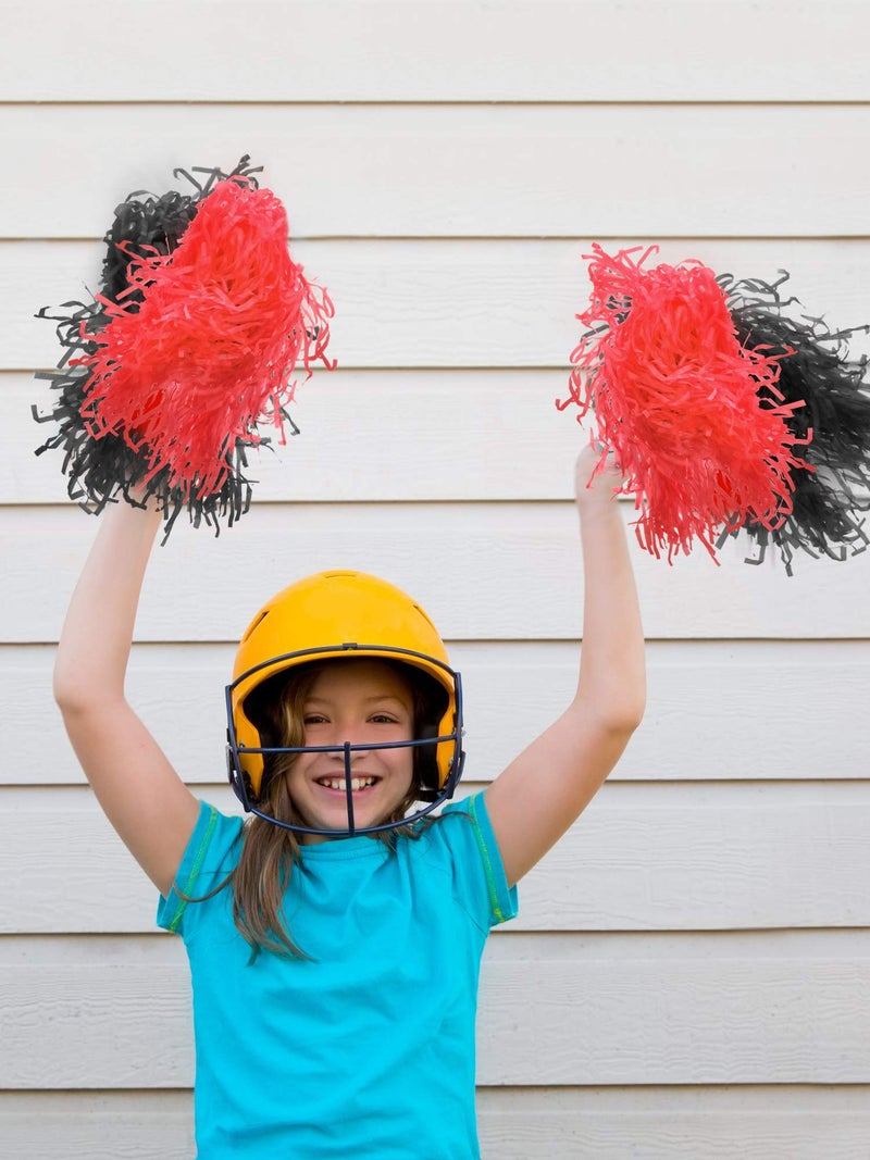 Pangda 12 Pack Cheerleading Pom Poms Sports Dance Cheer Plastic Pom Poms for Sports Team Spirit Cheering(Red and Black) - Image 3